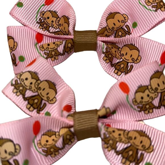Bow pair hair bows accessories NEW monkey love pair mom baby kid balloon pink - Picture 3 of 5
